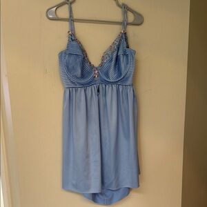 Chic Blue Satin Dress with Floral Accents